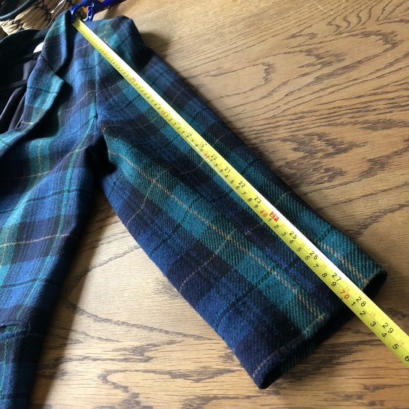 Vintage Plaid Blue & Green Blazer pockets Boxy Oversized Boyfriend - Picture 10 of 11